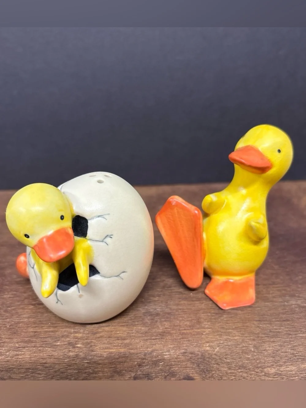 Vintage Yellow Ceramic Duck Salt and Pepper Shaker Set